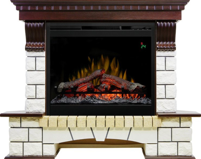 Каминокомплект Pierre Luxe угловой - Темный дуб / Белый с очагом Symphony 26'' DF2624L-INT в Оренбурге