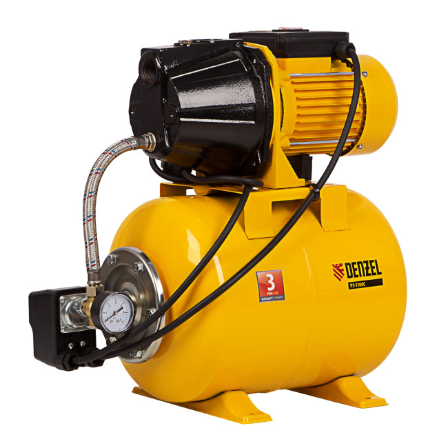 Насосная станция PS1100С, 1100 Вт, 4500 л/ч, ресивер 24 л, подъем 46 м, чугун Denzel в Оренбурге